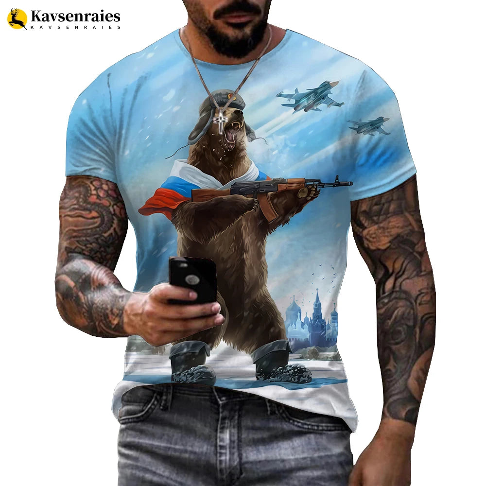 2022 Russia Flag 3D T-shirt Russia Bear CCCP Printed Harajuku Streetwear Oversized T Shirt Men Women Fashion Casual Cool Tops