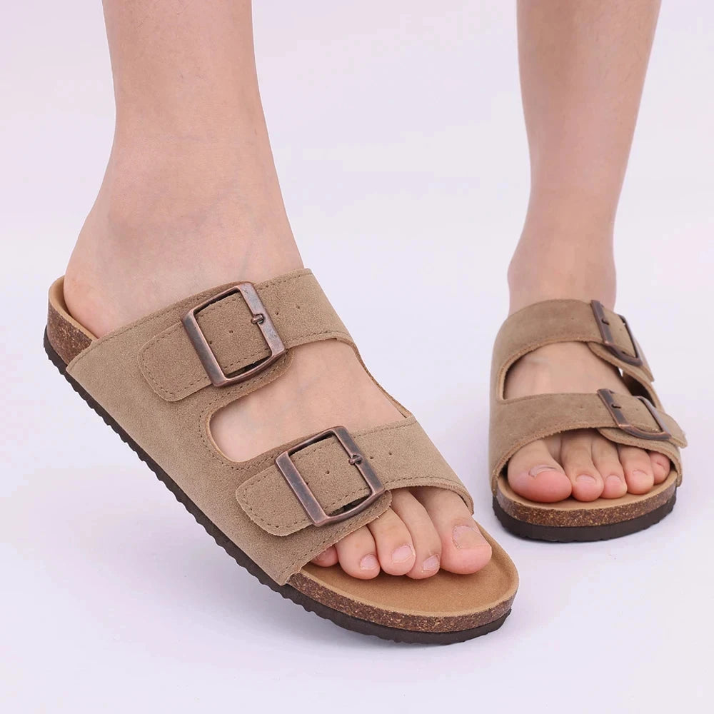 Crestar Womens Mens Sandals Fashion Adjustable Buckle Cork Footbed Slides Outdoor Beach Sliipers with Comfortable Arch Support