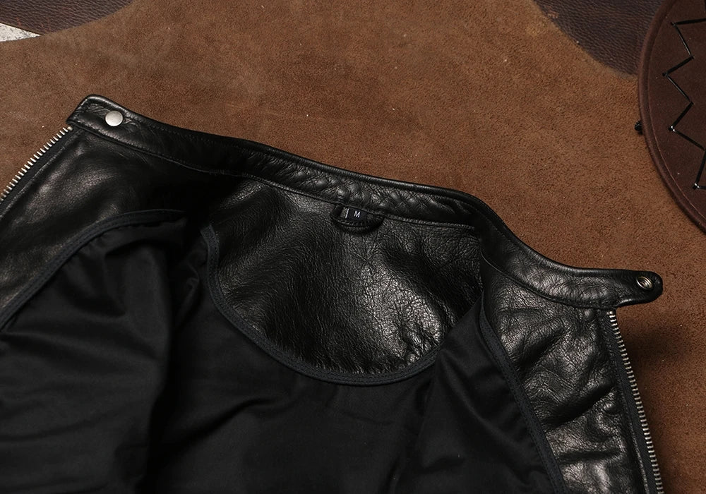 Black Winter Leather Jacket Men Sports Style Plus Size 5XL Genuine Natural Thick Cowhide Stand Collar Slim Fit Short Coat