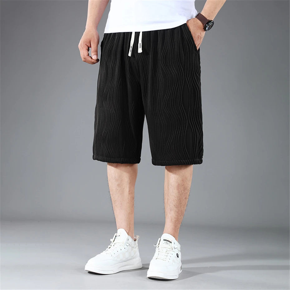 Extra Big Size Men Ice Silk Short Elastic Waist Casual Bermuda Male Summer Cool Icy Plus Large 11XL Loose Fit Stretch Breathable