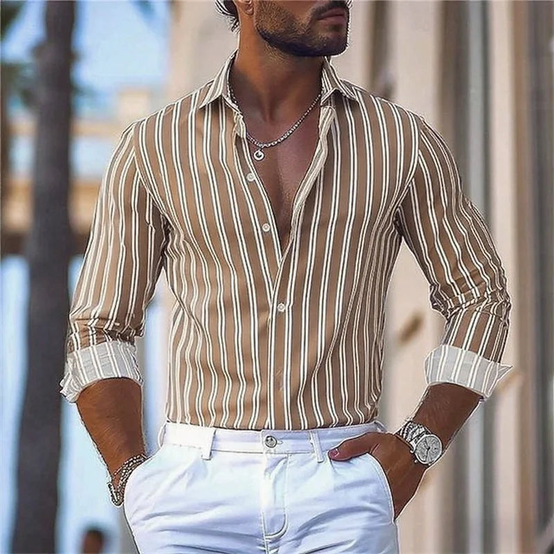 15 colors men's striped long-sleeved shirts, business office men's tops, spring and autumn lapel shirts, high-quality shirts