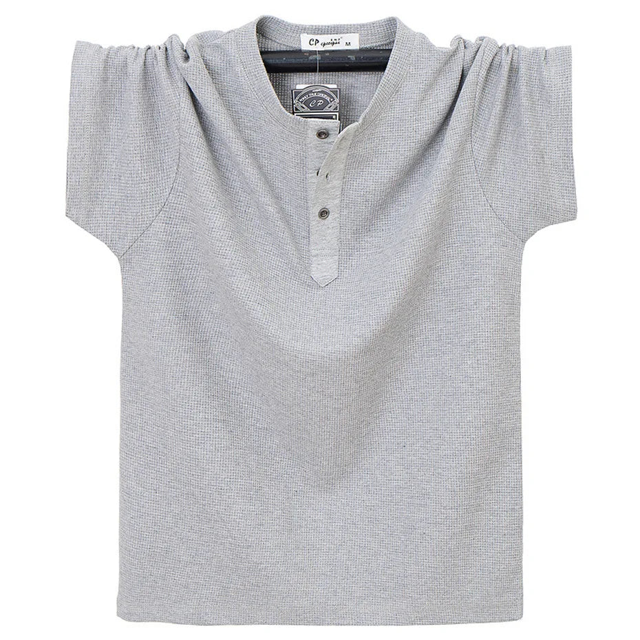 Henry Collar T-shirt Men Plus Size 7XL Summer Short Sleeve Tops Tees Fashion Casual Solid Color Tshirt Male Big Size