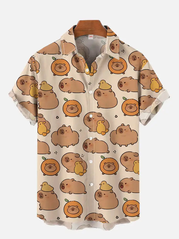 2024 Cute Cartoon Graphic 3D Print Shirts For Men Fashion Hawaiian Shirt Beach Blouses Short Sleeve Vocation Lapel Shirt for Boy