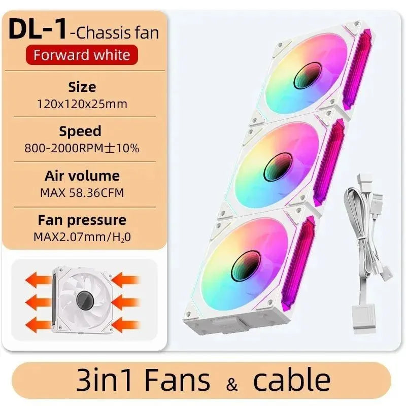 LDPCSJ DL-1 120mm Magic Cableless Daisy Chain PC Case Fan 4PIN PWM 800-2000RPM Hydro Dynamic Bearing Silent Cooling Fan 5V 3Pin Addressable ARGB Light Sync Radiator Fan for Gaming Desktop CPU Liquid Water Cooling Custom PC Mo