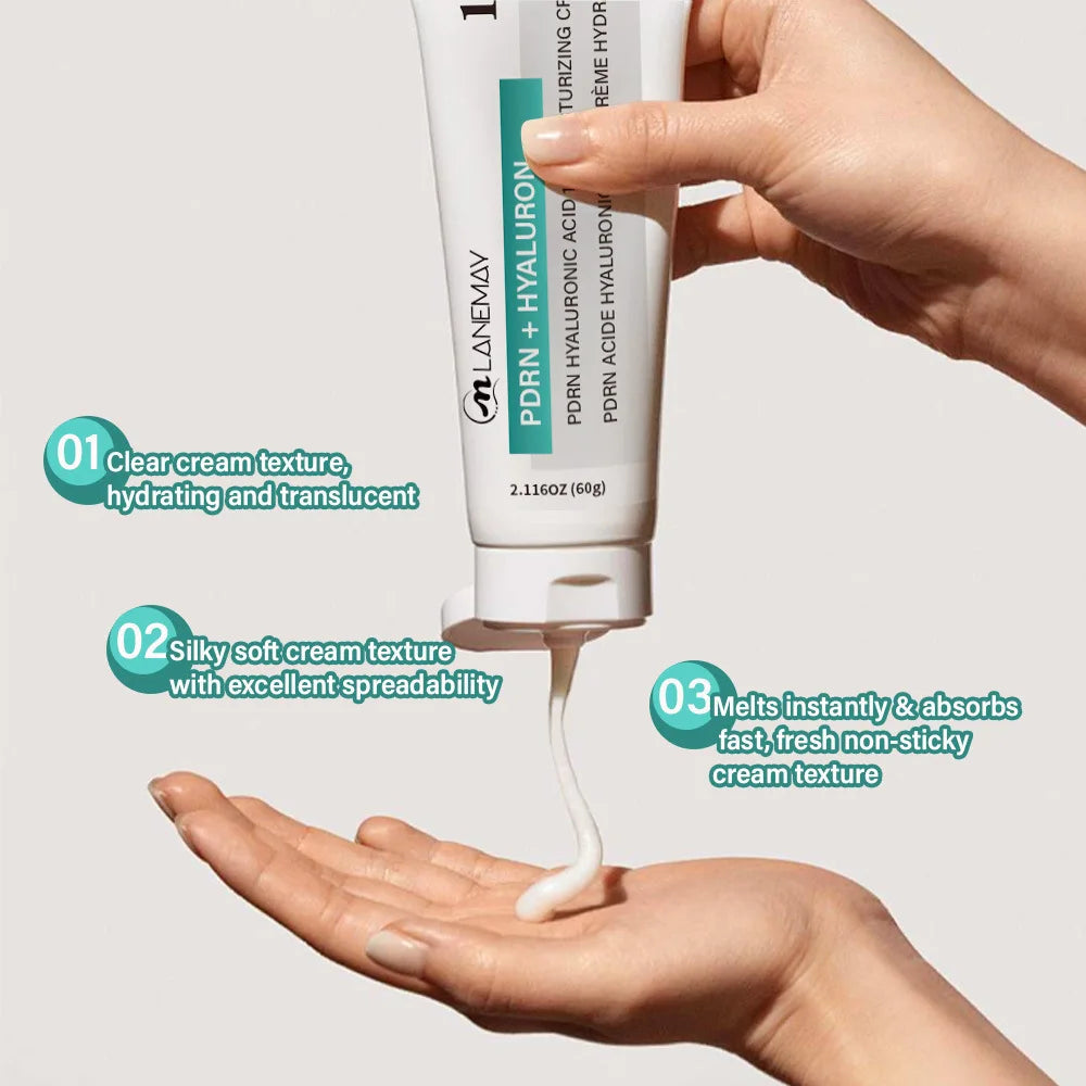 PDRN + Hyaluronic AcidMoisturizing Cream – Glow-Boosting Hydration Formula with Hydrolyzed Collagen for Deep Moisture Plumping.