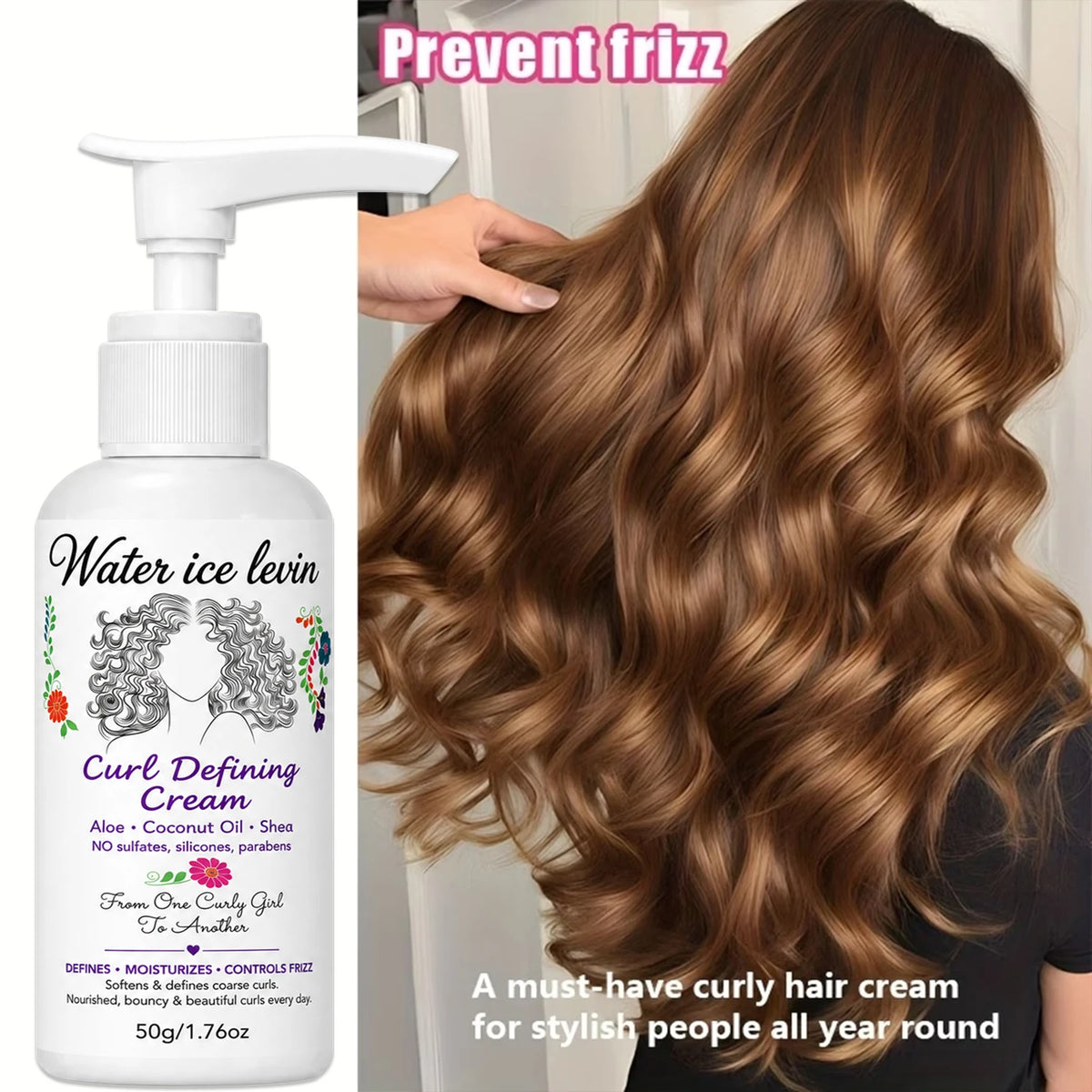 50g Curl Defining Cream Sulfate Silicone Paraben Free Define Curls Control Frizz Nourish Bouncy Curly Hair Styling Cream
