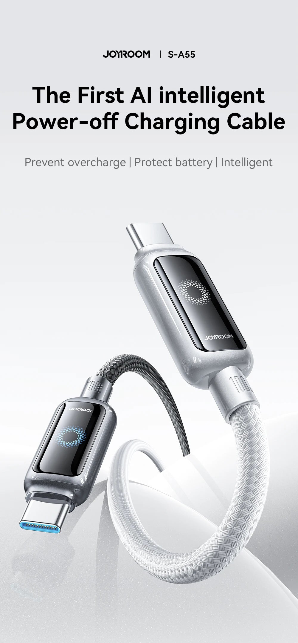 Joyroom 100W USB C Cable Automatic Power Off Fast Charge Type C Cable For iPhone 17 16 15 Pro Max  Xiaomi Sumsang S-A55
