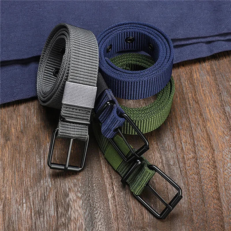 New Men Belt Porous Canvas Pin Buckle Leather Belt Outdoor Sports Belt Women's Trendy Eyelet Belt With Jeans Belt For Men Women