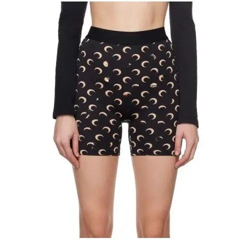 Summer Women Color Block Sports Shorts Ice Silk Moon Print High Street Casual Shorts Elastic Waist Slim Fit