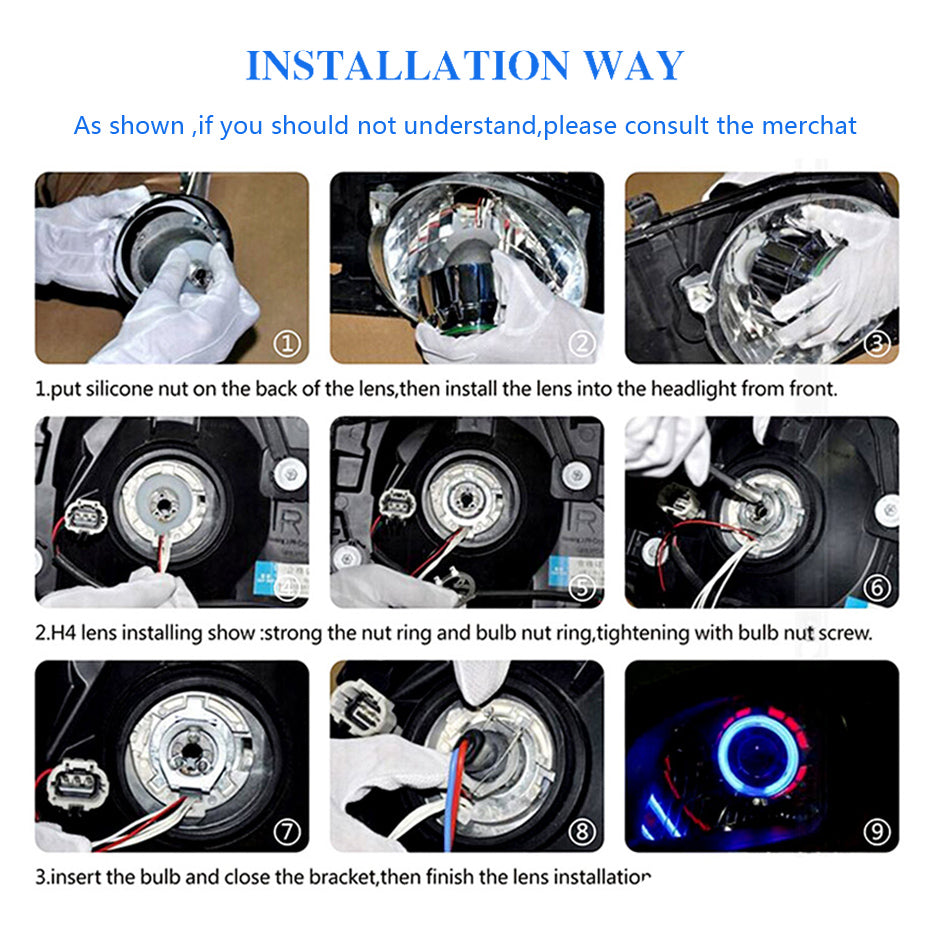 Ronan 2.5 Bixenon 8.1 Projector Lens HID Use H1 Bulb H1 H4 H7 Socket with LED Optical Angel Eyes Integration Shrouds Retrofit