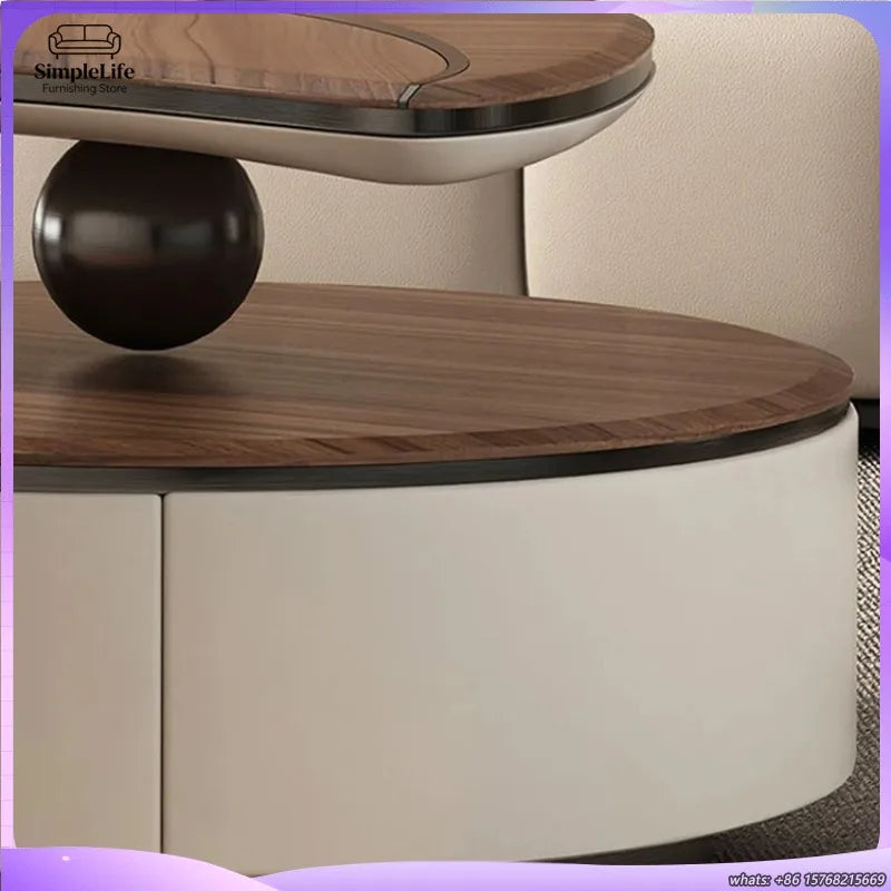 Modern Walnut Wood Coffee Table for Living Room Multifunctional Side Table Unique Leaf Shape Solid Wood Design Luxury