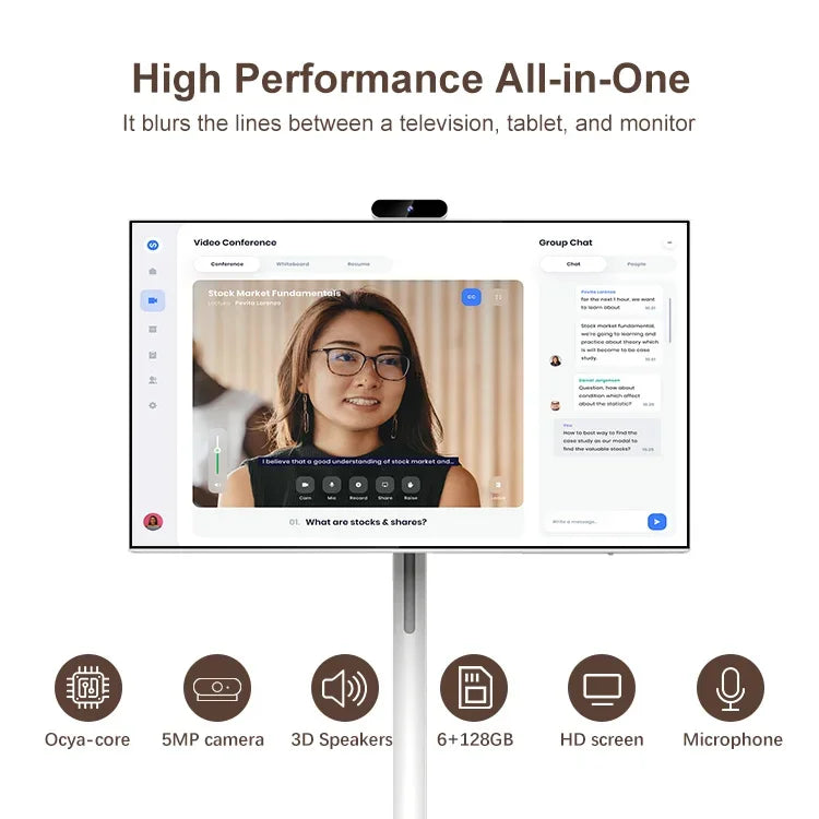 32 Inch Portable Smart TV Rotation Touch Screen Portable Android Camera  Display Tablet PC Stand Wheels Television Rechargeable