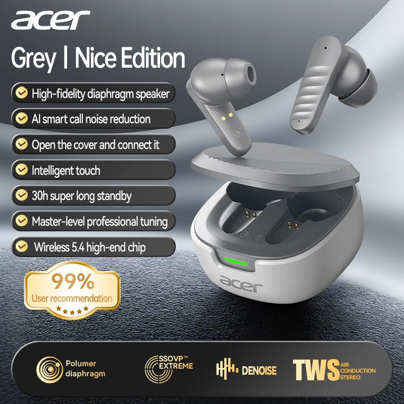 Acer Ohr503 Wireless Bluetooth Headphones with In-Ear Design, High-Definition Sound Quality, Noise Reduction for Calls, Comfortable Fit, Suitable for Sports, Running, and Cycling, Compatible with Mobile Phones and Tablets