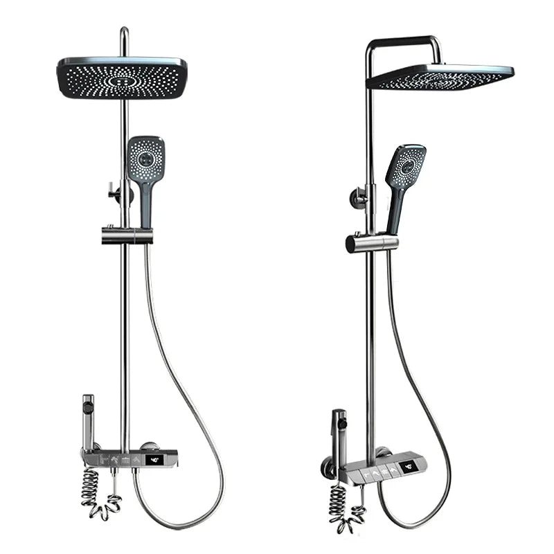 Luxury Shower System for Bathroom Wall Mount Smart Temperature Display Rainlfall Shower Faucet Set Piano Key 4 Ways Water Outlet