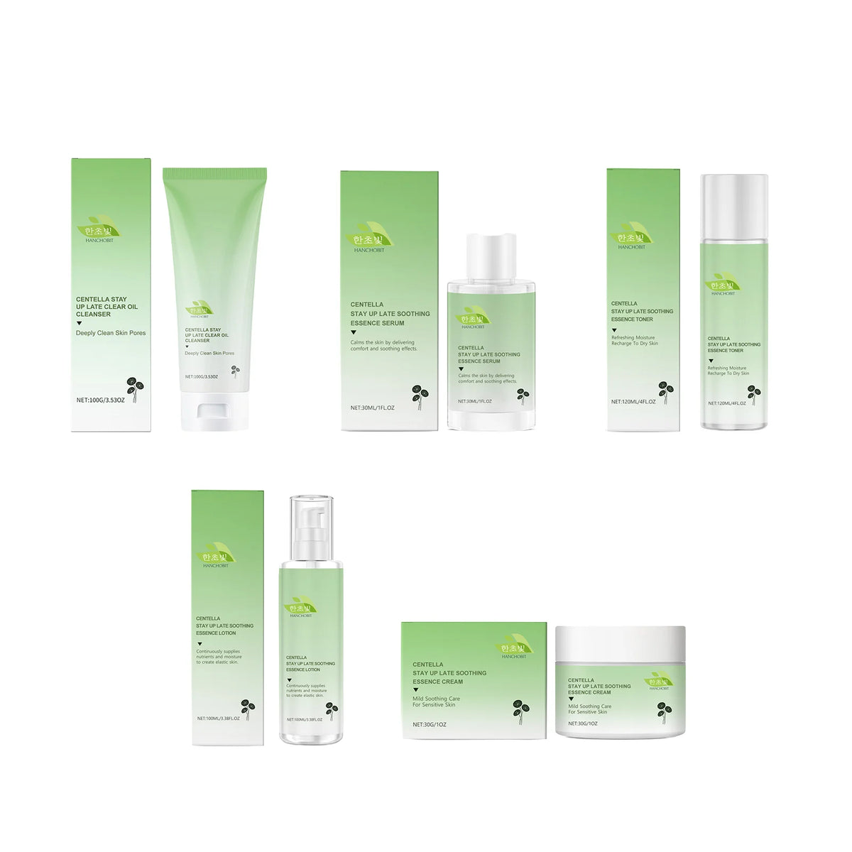 Centella Asiatica Skincare Set Moisturizing Toner Friming Facial Serum Soothing Cream Shrink Pores Deep Cleansing Face Wash Foam
