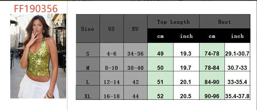 Women Low-Cut Y2K Sequins Crop Tops Halter Neck Tie Backless Tank Top Summer New Sexy Nightclub Party Clothes