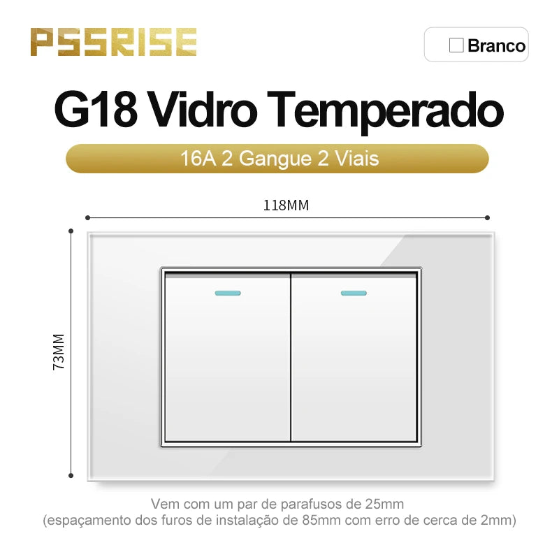 PSSRISE White Tempered Glass Standard sockets and switches brazil Switzerland Usb Type C Wall Socket Light Switch Smart Switch