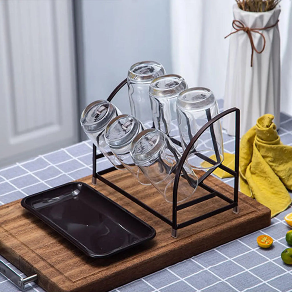 Modern Cup Drying Rack Stand with Drain Tray for Mugs Home Kitchen Bottles