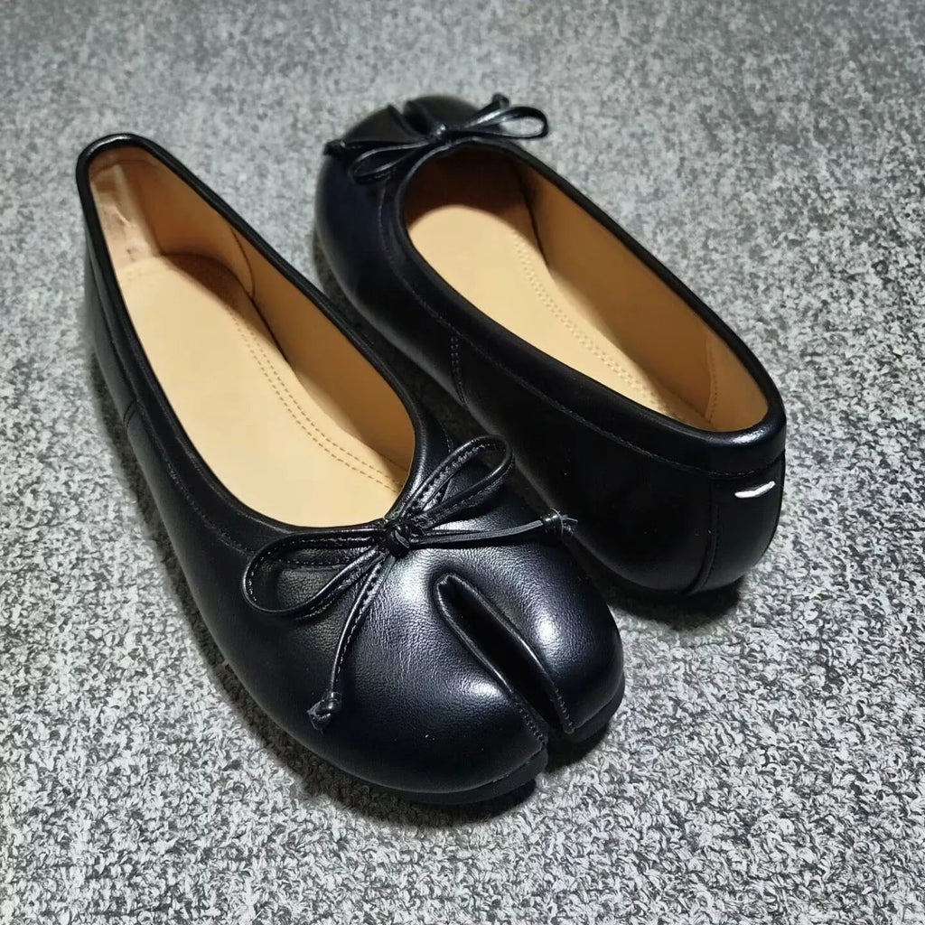 Split Toe Women Ballet Flats Fashion Tabi Shoes Casual Slip-on Loafers Ladies Pleated  Leather Espadrilles Zapatillas Mujer
