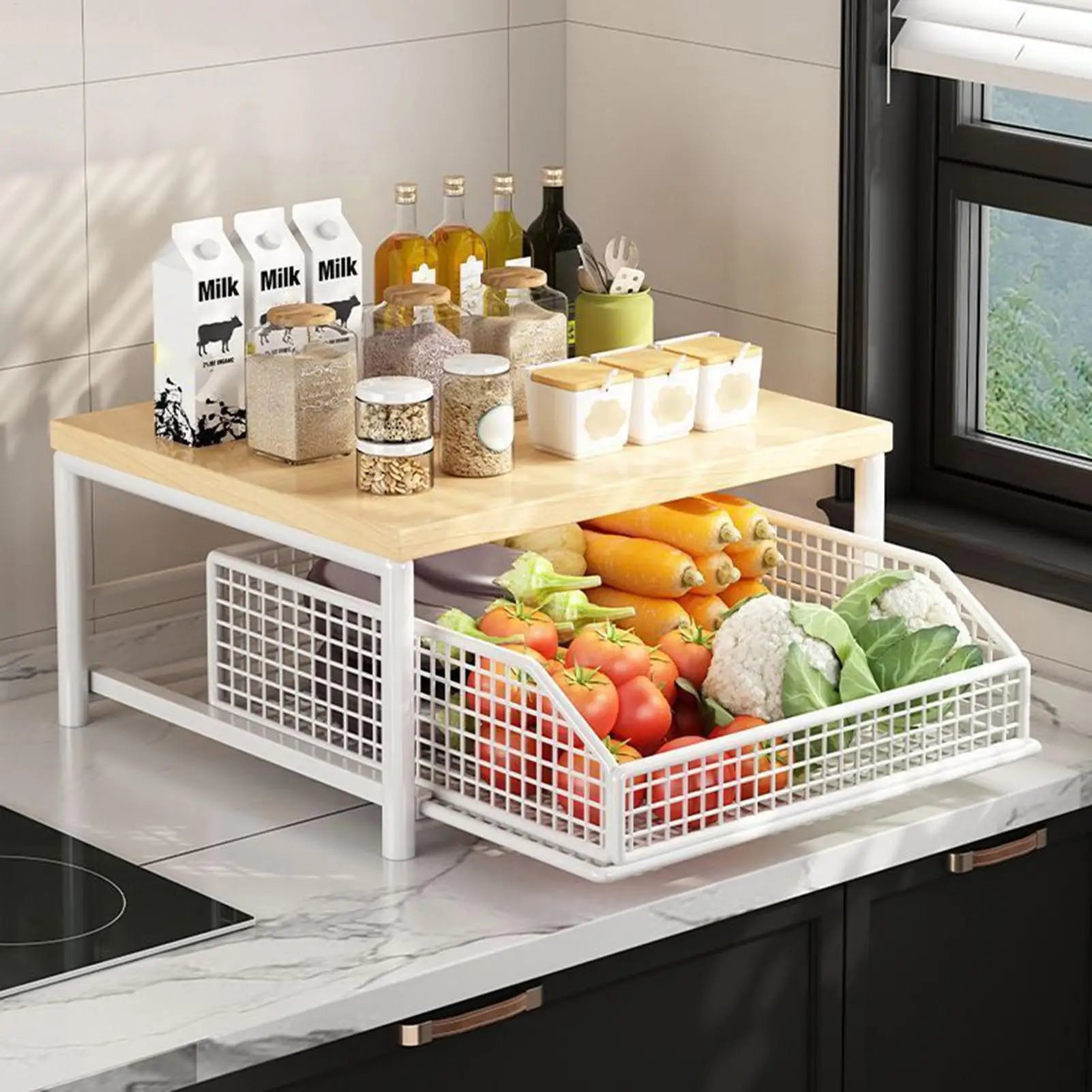 Kitchen Shelf 2-Tier Vertical Holder Rack Household Organizer Shelves for Pantry Kitchen Bathroom Garage Shower Bar Apartment