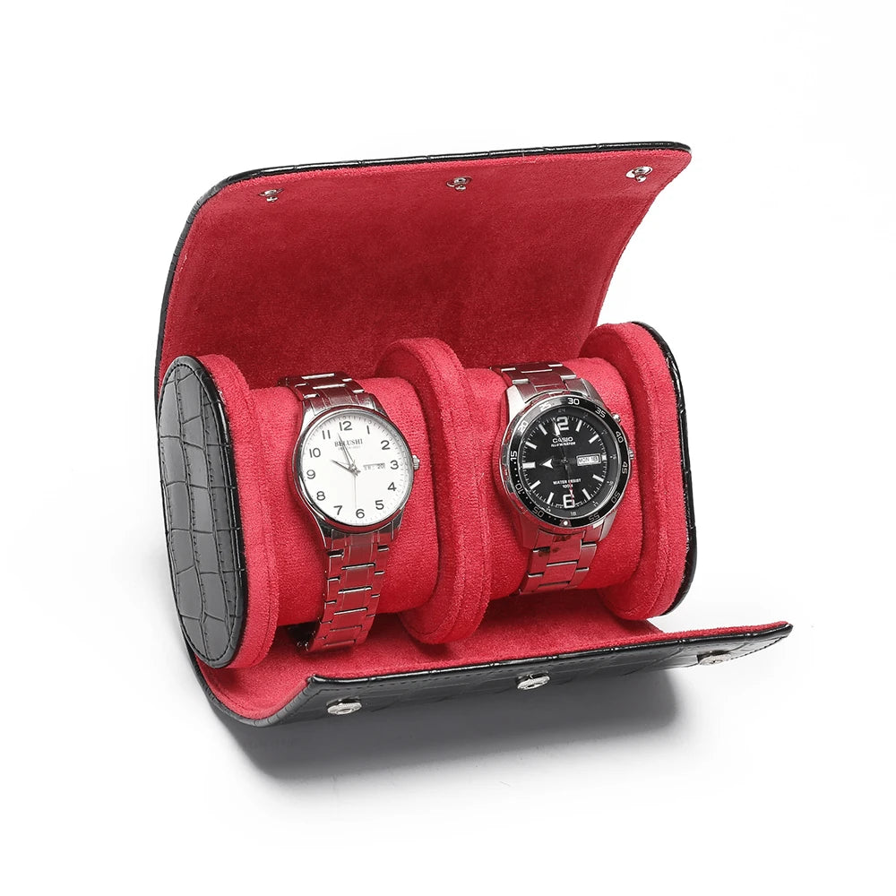 Luxury Crocodile Watch Storage Box Custom Name Travel 1 2 3 Slots Watches Roll Aligator PU Leather Brand Watch Display Case Bag