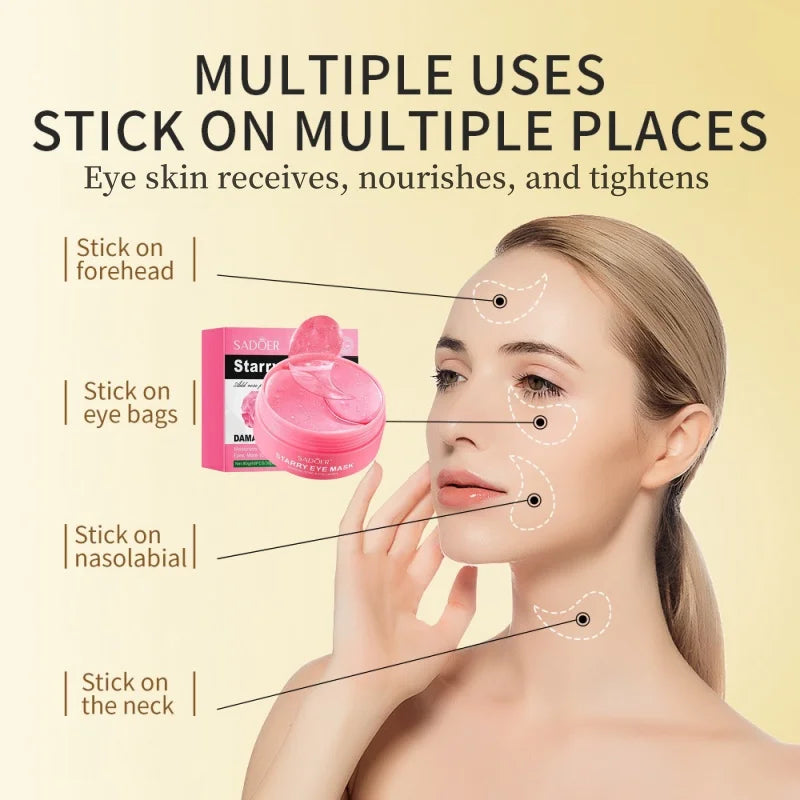 60 Pieces of Rose Starry Sky Collagen Eye Mask, Anti-Dark Circles, Anti-Eye Bags, Moisturizing and Firming Eye Patches, Eye Skin Care