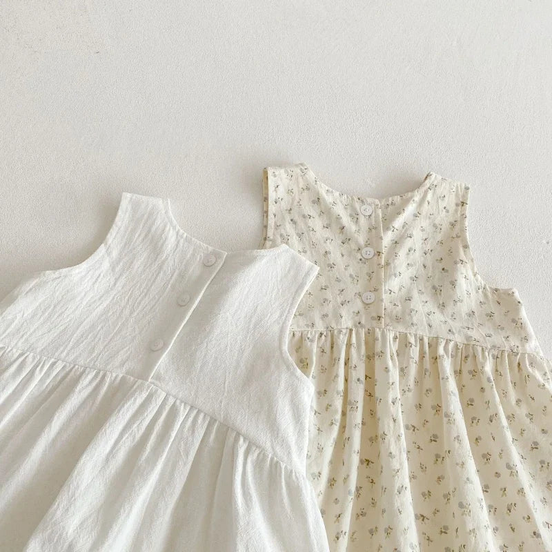 2025 Kids Clothes Summer Solid Dress Baby Girls Cotton Clothes Sleeveless Floral Dresses Children'S Vestidos Casual Clothing