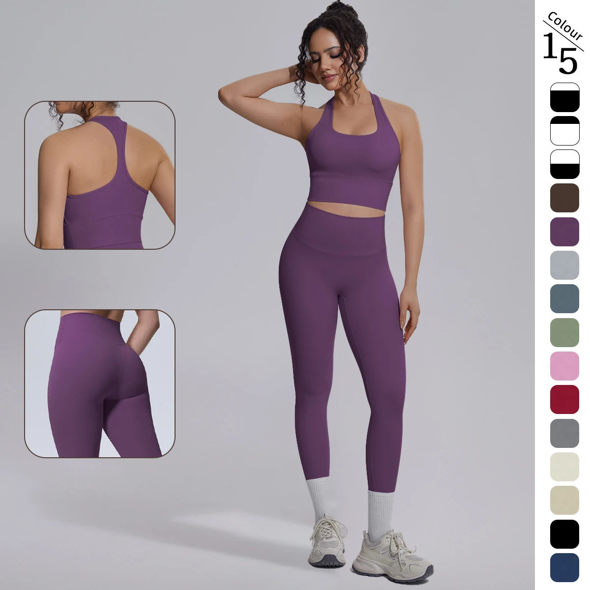 Rooftrellen New Women's Two-piece Set Fitness Sports Solid Color Yoga Set Summer Quick Drying Legging Pants Gather I-shaped Vest