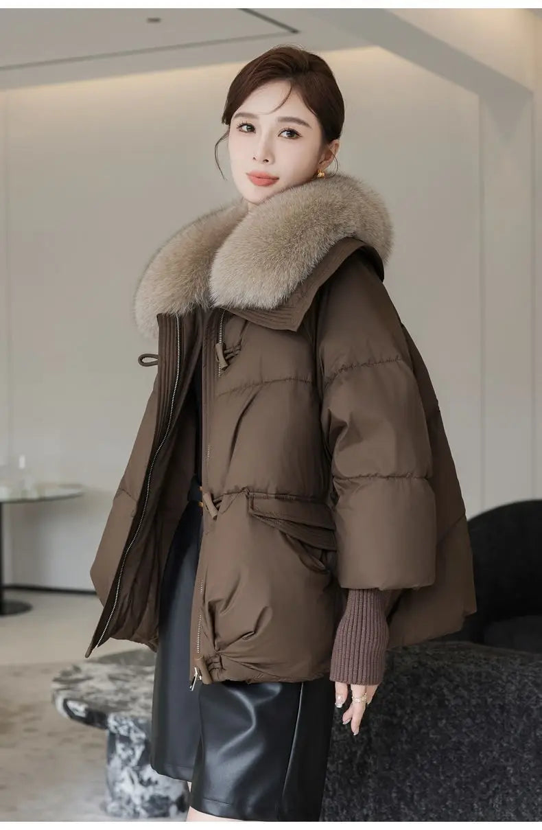 2026 Autumn/Winter New Down Jacket Women's Korean Loose Short Coat Female big fur collar Cotton Jacket Women Snow Parka Coats