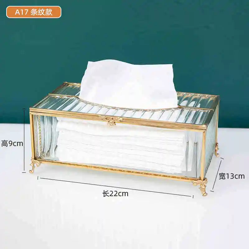 Vintage Brass Glass Tissue Box Living Room paper Storage Holder Tea Table Desktop Paper Box Hotel Restaurant Tissue Organizer