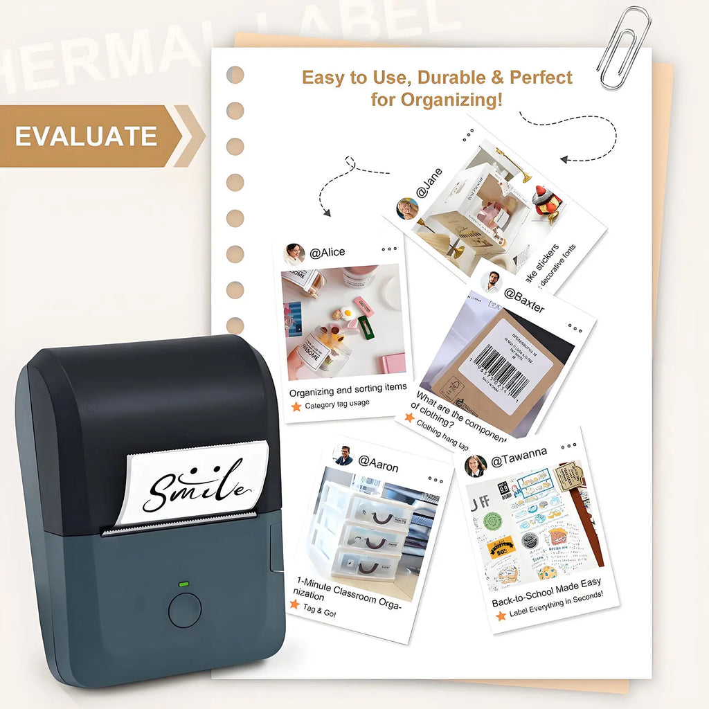 Compact Wireless Thermal Printer, Bluetooth Label Maker, Inkless Printing, Auto Paper Detection for iOS & Android Devices