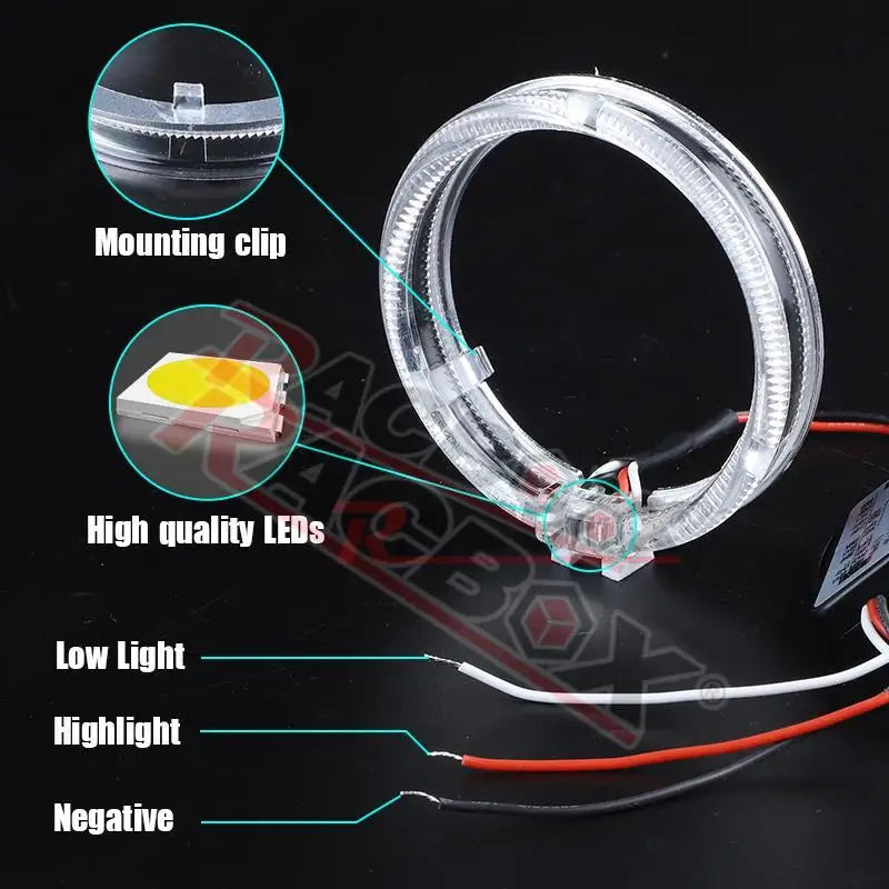 2.5 Inch 80mm LED Halo Angel Eyes Projector Lens High Low Beam Bi LED Lights for H4 H7 9005 HB3 9006 HB4 Car Headlights Retrofit