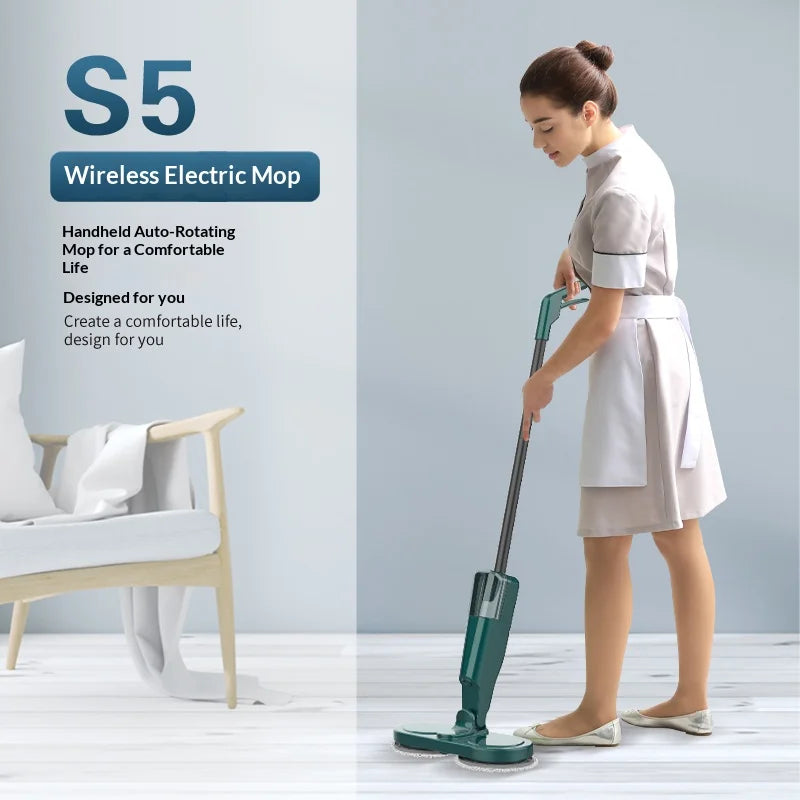 HOMEFISH 2-in-1 Wireless Electric Spin Mop Wet Dry Automatic Floor Cleaner for Home Car Glass Ceiling Window Door
