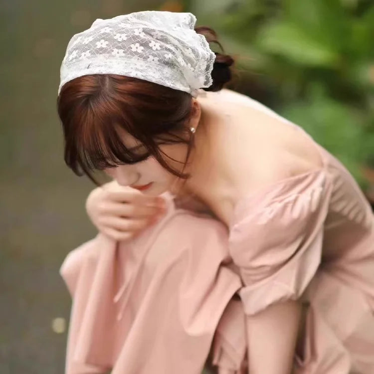Summer Headwear Headdress with French Pastoral Triangle Hair Scarf Women Girls Lace Band