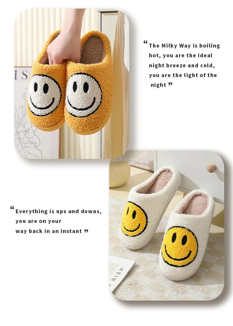 Fuzzy Smile Face Women man Slipper Kawaii Cartoon Plush Contton Indoor Funny Cute Winter Warm Floor house Home Non slip Shoes
