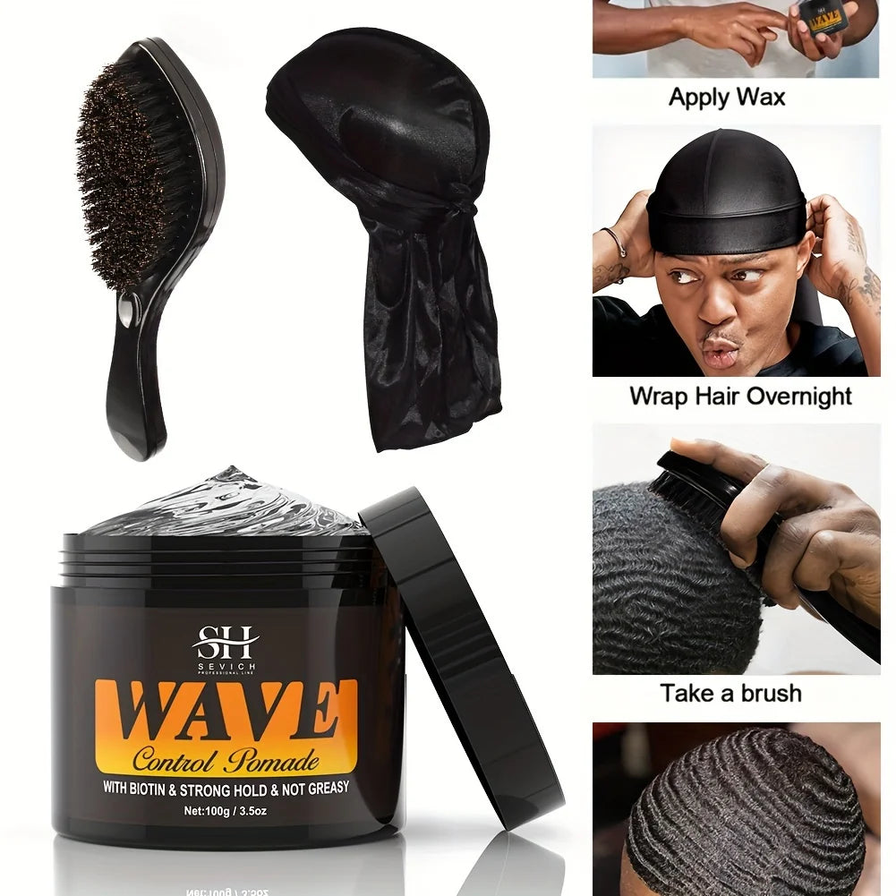 360 Deep Waves Control Pomade 100g Male Wavy Hair Gel Styling Clay Deep Waves Cream With Brush Silky Cap Wave Control Pomade