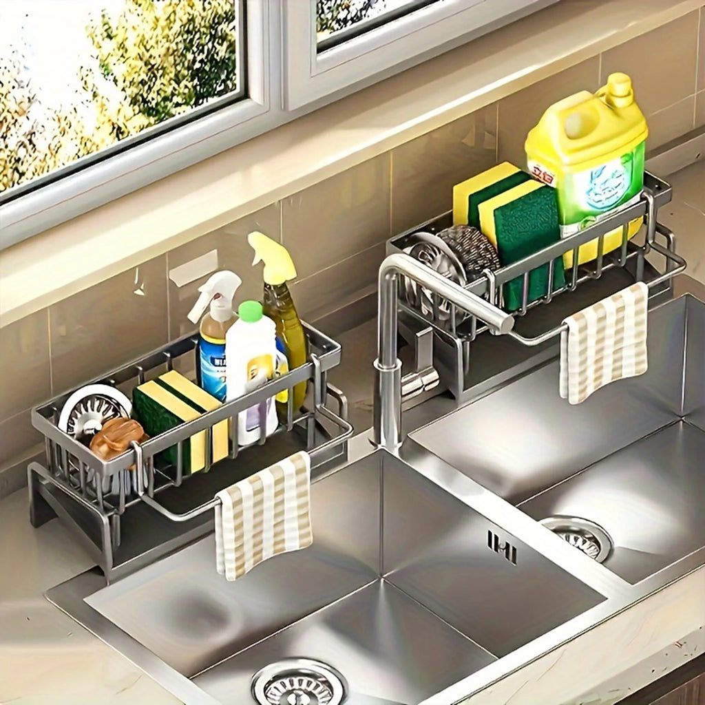Kitchen Sink Organizer Countertop Rack Multifunctional Sponge/Cleaning Cloth/Brush Holder Drain Rack Dish Soap Storage