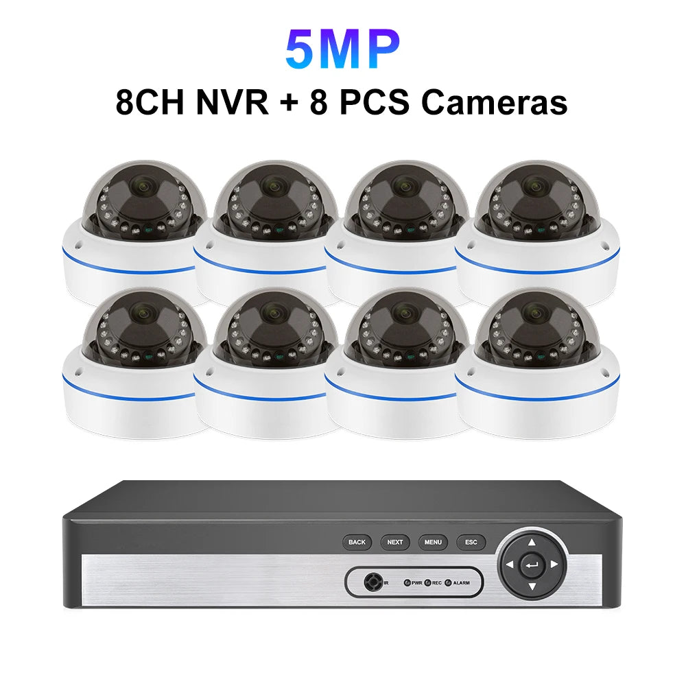 8CH 5MP POE Dome Security Camera System IP Camera Vandal-proof Indoor Home CCTV Video Record Surveillance Protection Kit