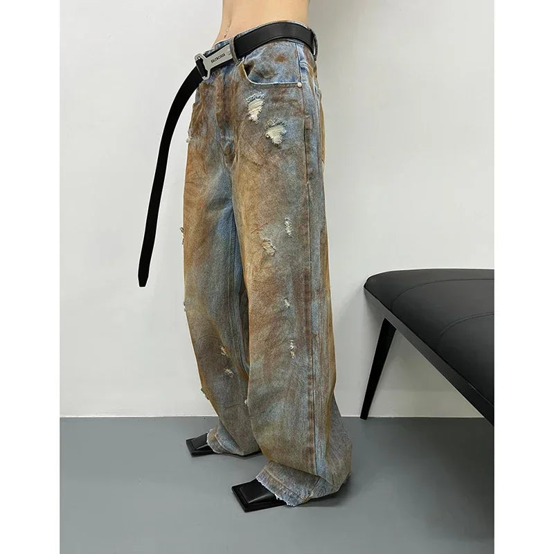 Vintage Washed Baggy Jeans Women Y2K Harajuku Streetwear Loose Wide Leg Denim Pants High Waist Retro Distressed Jeans Outfit y2k