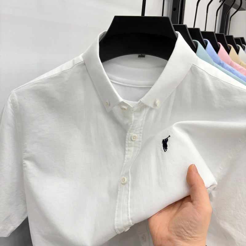 100% cotton short sleeve shirt summer classic solid color luxury brand Paul embroidery fashion business golf casual men's wear