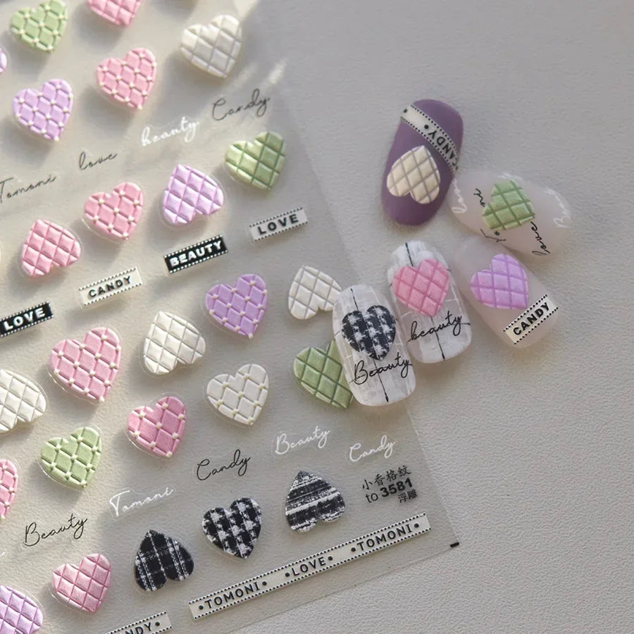 5D Gradient Love Gem Glitter Love Heart Colorful Cat's Eye Rhinestone Soft Self Adhesive Nail Art Stickers Shiny Manicure Decals