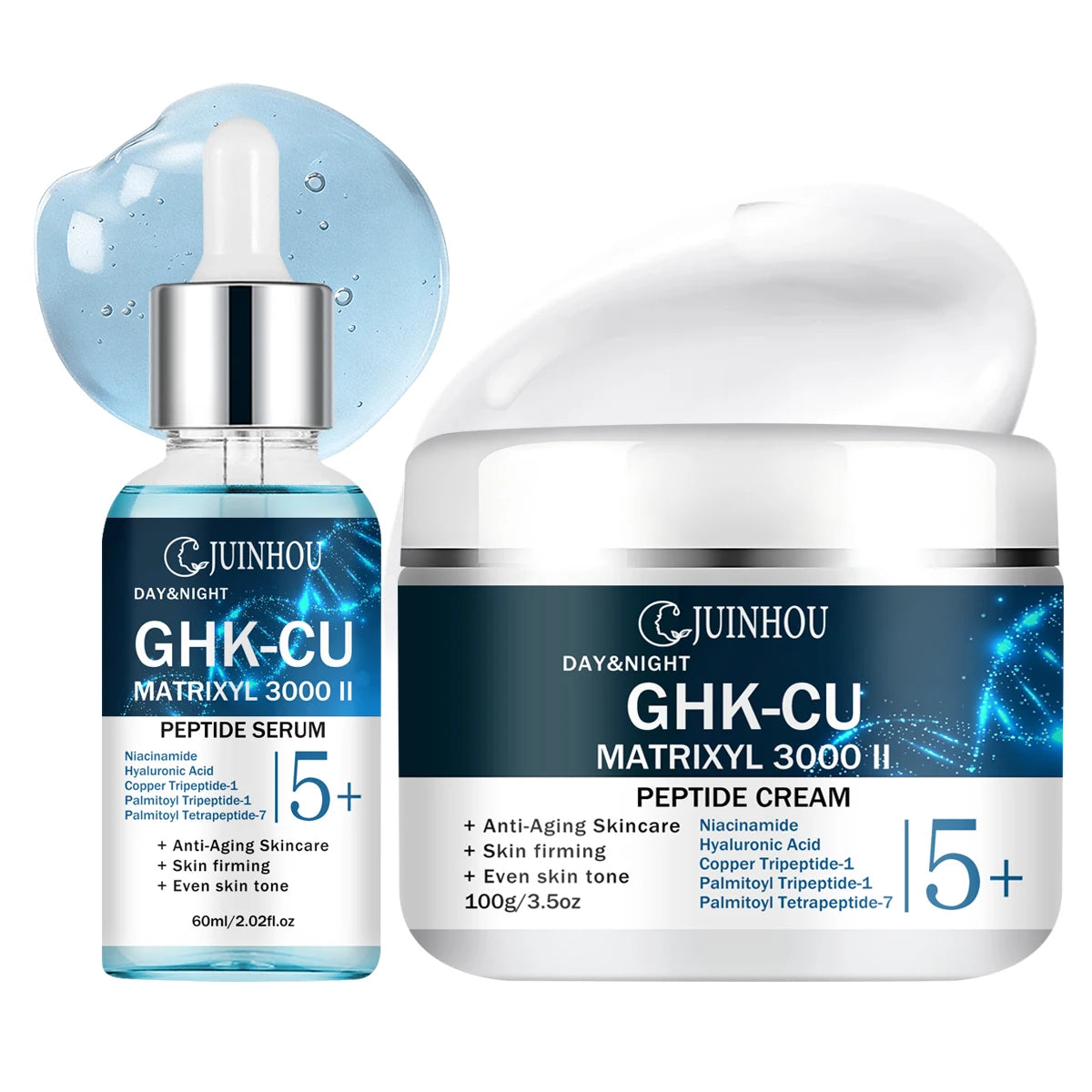 JUINHOU Face Serum Cream Set with Peptide Multi Peptide Improve Skin Deep Hydrating Smooth Rough Skin Day Night Skincare Kit