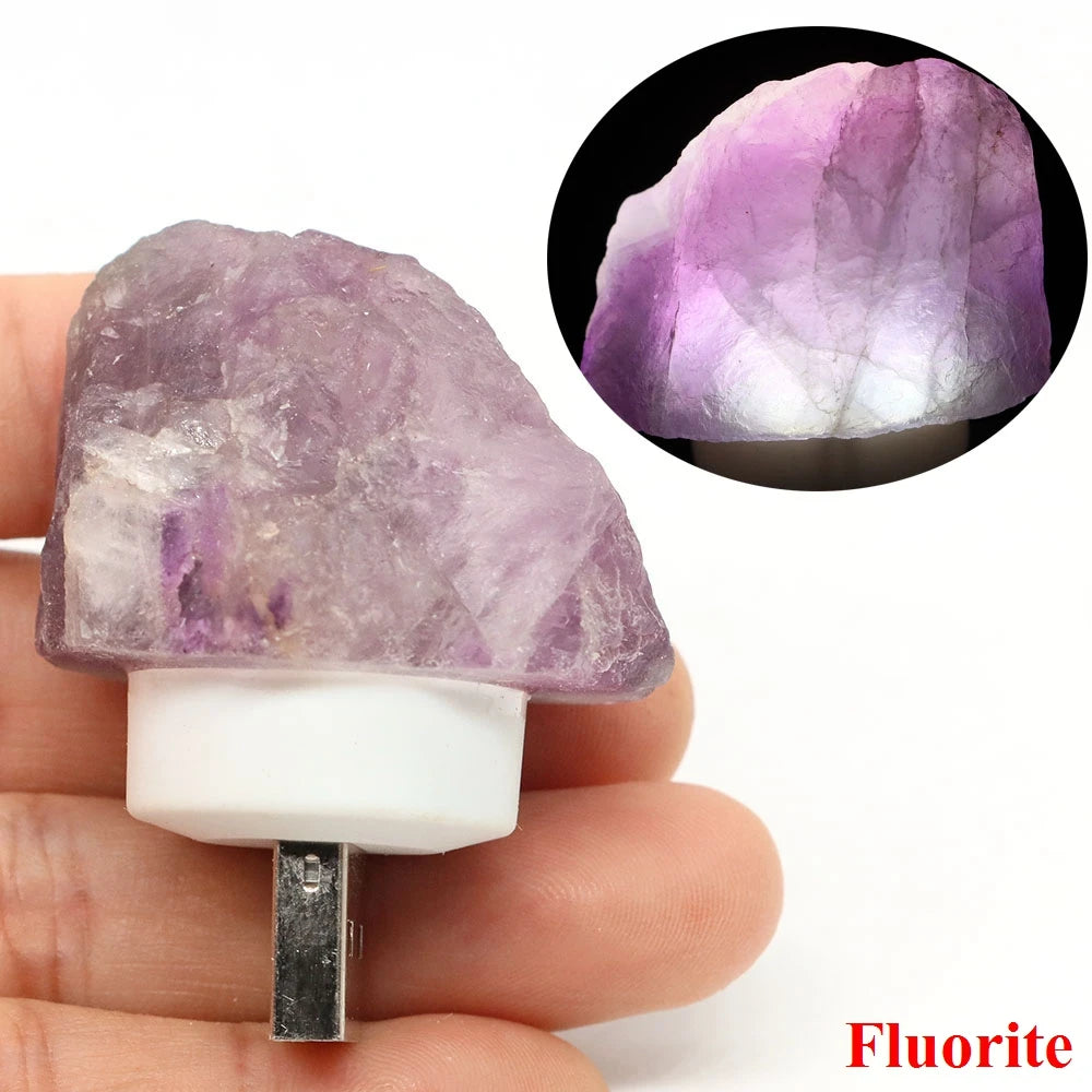 Natural Irregular Crystals Stone USB Light Rose Quartz Amethyst Raw Minerals Small Night Lamp Reiki Healing Bedroom Home Decor