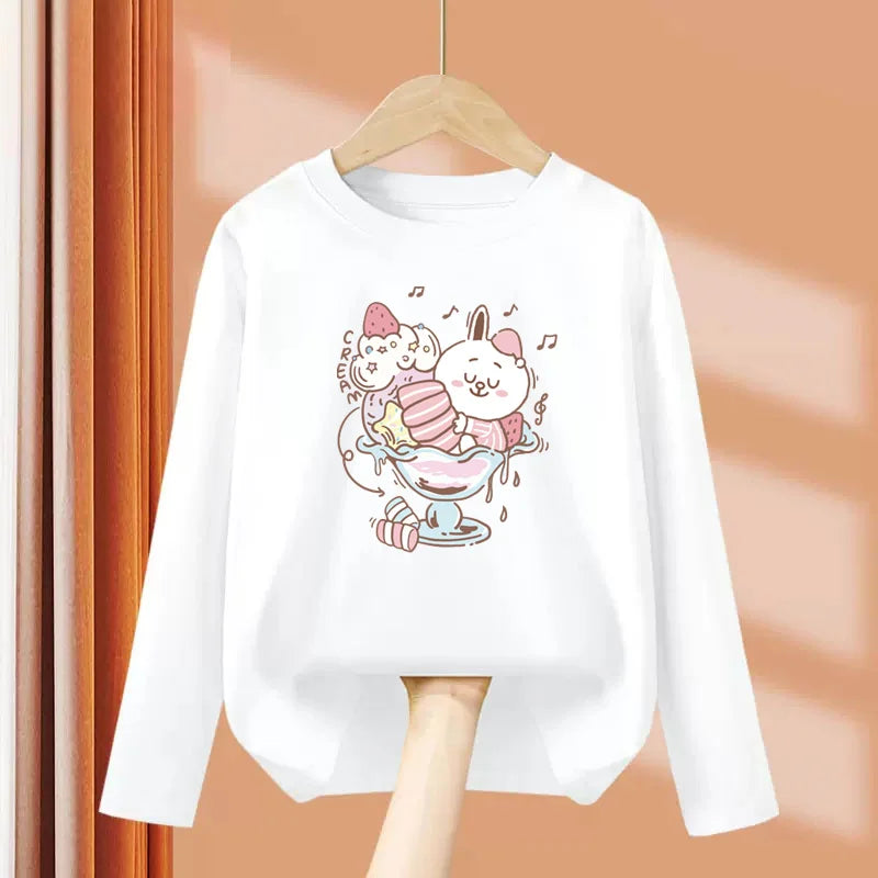Autumn Sweet Cartoon T-shirt for Baby Girls Long Sleeve Lovely Tops 3-14T Girls Spring Clothing