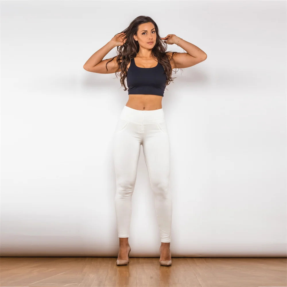 Shascullfites Melody High-Waisted White Fitness Leggings for Women Sports Tights Scrunch Bum Lifter