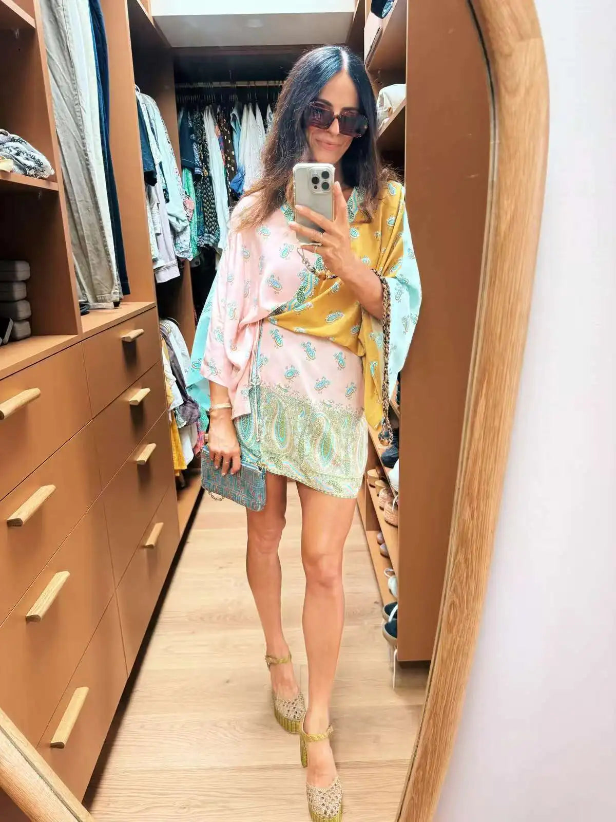 Women Bohemian Wrap Dress, V Neck Lantern Sleeve Paisley Print Tie Waist Mini Dress For Beach Travel Vacation`