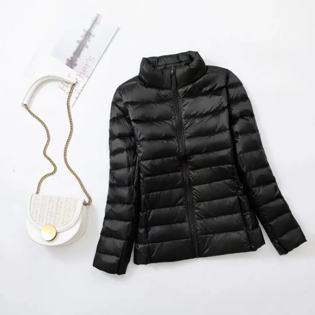 Plus Size Light Down Jacket Women Inner Cloth Autumn Winter Slim Short Stand Collar Warm White Duck Down Coat Women Outerwear