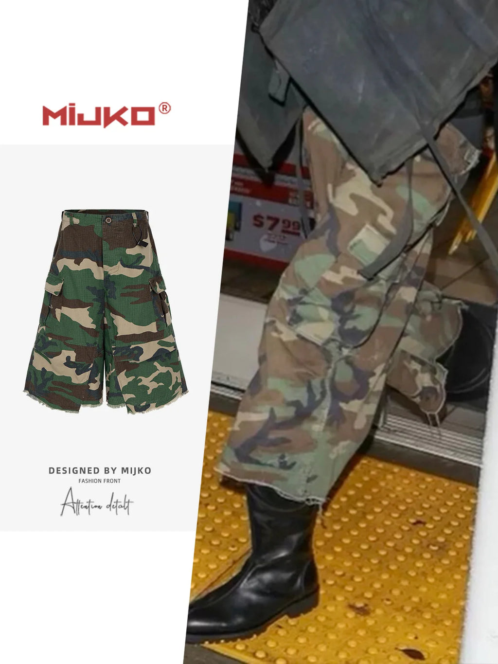 MIJKO Camouflage Work Short Pants Playful Youth Style Casual Loose Fit Cargo Shorts for Active Wear 8486