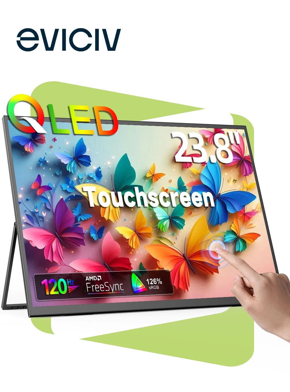 EVICIV 23.8" 120Hz Touchscreen Portable Computer Monitor 1080P 100% sRGB HDMI USB-C HDR Freesync Laptop Display For Steam Deck