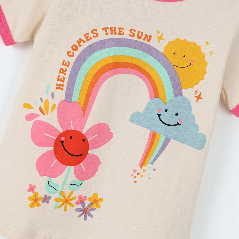 Little maven Summer Tops Baby Girls New Fashion Children's Clothing Rainbow Flowers T-shirt Cotton for Kids Clothes 2-8 Years